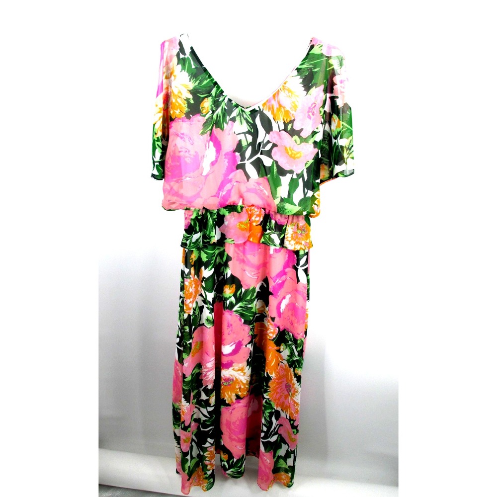 Robbie Bee Maxi Blouson Dress Women 6 Multicolor Floral Chiffon Boho Flowy